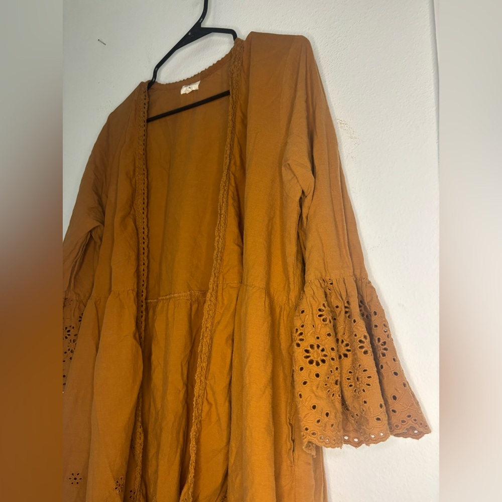 WORLD MARKET LONG LINED BURNT ORANGE EMBROIDERED OPEN FRONT CARDIGAN SZ L/XL - Picture 3 of 8